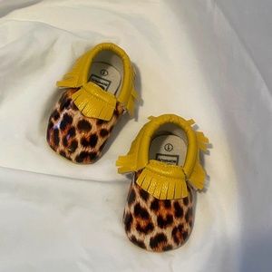 Romirus Baby Moccasins | Leopard Print & Yellow | Size 1